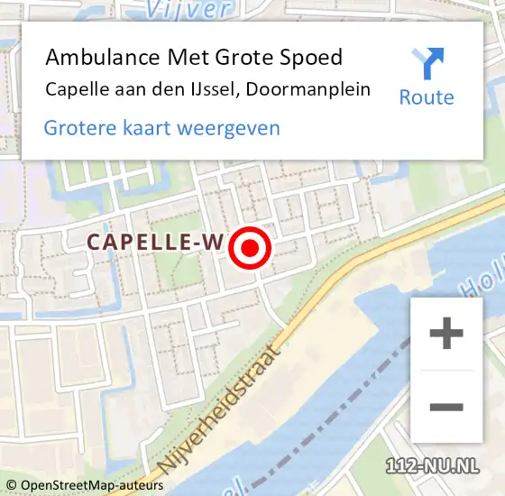 Locatie op kaart van de 112 melding: Ambulance Met Grote Spoed Naar Capelle aan den IJssel, Doormanplein op 19 januari 2019 12:16