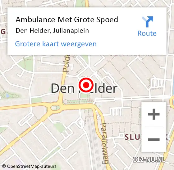 Locatie op kaart van de 112 melding: Ambulance Met Grote Spoed Naar Den Helder, Julianaplein op 19 januari 2019 12:26