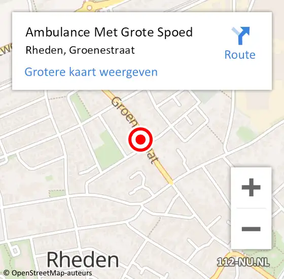 Locatie op kaart van de 112 melding: Ambulance Met Grote Spoed Naar Rheden, Groenestraat op 19 januari 2019 15:25