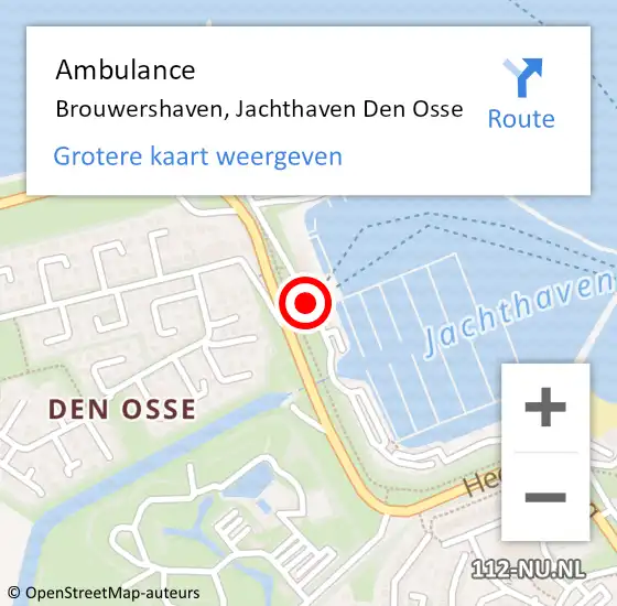 Locatie op kaart van de 112 melding: Ambulance Brouwershaven, Jachthaven Den Osse op 19 januari 2019 15:33