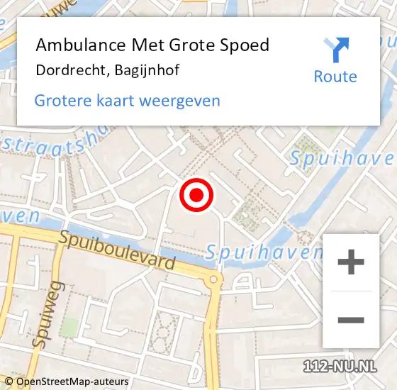 Locatie op kaart van de 112 melding: Ambulance Met Grote Spoed Naar Dordrecht, Bagijnhof op 19 januari 2019 19:38