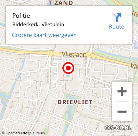 Locatie op kaart van de 112 melding: Politie Ridderkerk, Vlietplein op 19 januari 2019 19:51