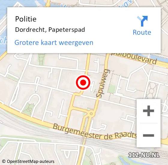Locatie op kaart van de 112 melding: Politie Dordrecht, Papeterspad op 19 januari 2019 19:52