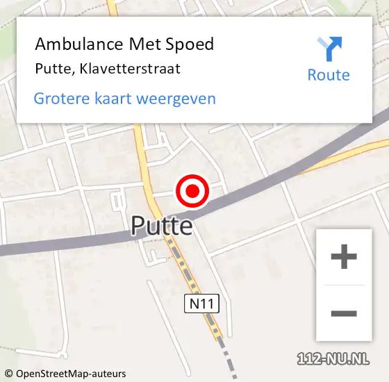 Locatie op kaart van de 112 melding: Ambulance Met Spoed Naar Putte, Klavetterstraat op 20 januari 2019 07:43