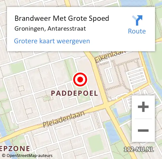 Locatie op kaart van de 112 melding: Brandweer Met Grote Spoed Naar Groningen, Antaresstraat op 20 januari 2019 09:26