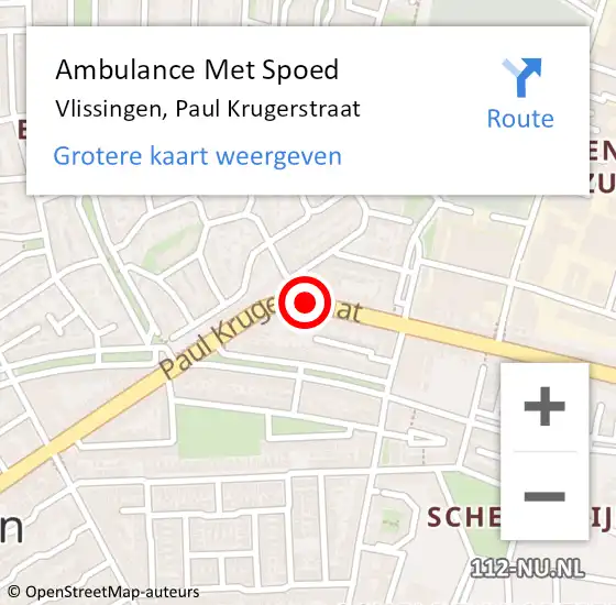Locatie op kaart van de 112 melding: Ambulance Met Spoed Naar Vlissingen, Paul Krugerstraat op 20 januari 2019 09:52