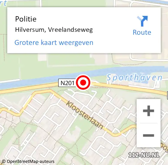 Locatie op kaart van de 112 melding: Politie Hilversum, Vreelandseweg op 20 januari 2019 09:54