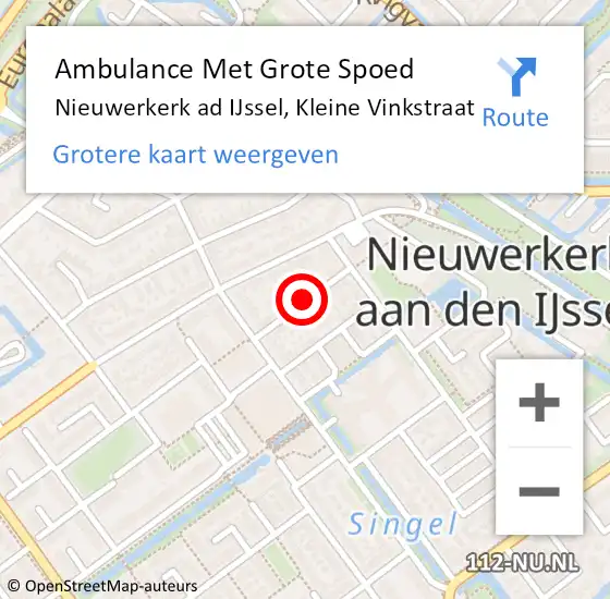 Locatie op kaart van de 112 melding: Ambulance Met Grote Spoed Naar Nieuwerkerk ad IJssel, Kleine Vinkstraat op 20 januari 2019 11:35