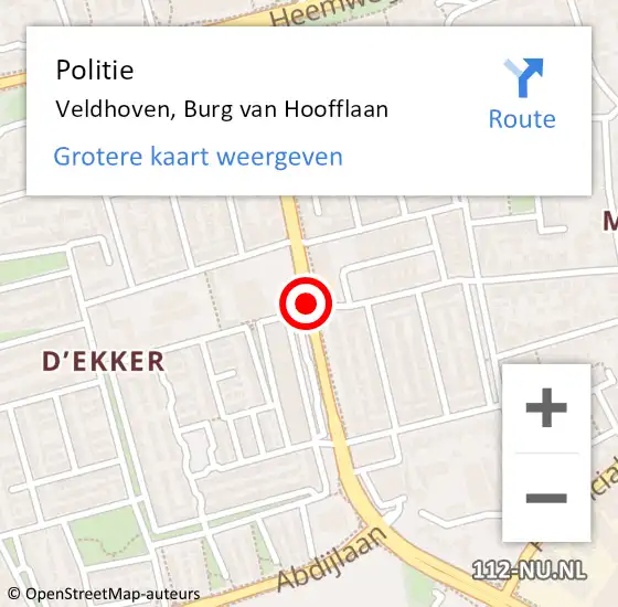 Locatie op kaart van de 112 melding: Politie Veldhoven, Burgemeester van Hoofflaan op 20 januari 2019 13:06