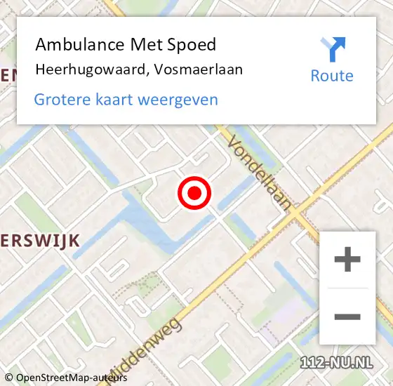 Locatie op kaart van de 112 melding: Ambulance Met Spoed Naar Heerhugowaard, Vosmaerlaan op 20 januari 2019 13:26