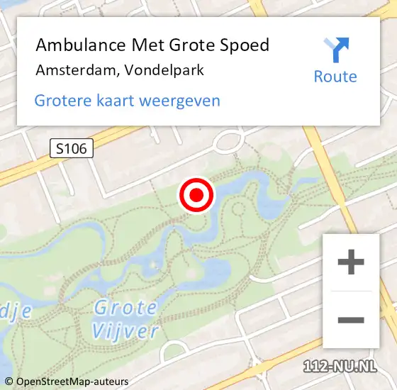 Locatie op kaart van de 112 melding: Ambulance Met Grote Spoed Naar Amsterdam, Vondelpark op 20 januari 2019 14:37