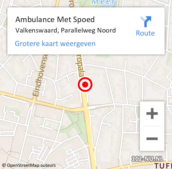 Locatie op kaart van de 112 melding: Ambulance Met Spoed Naar Valkenswaard, Parallelweg Noord op 20 januari 2019 15:21