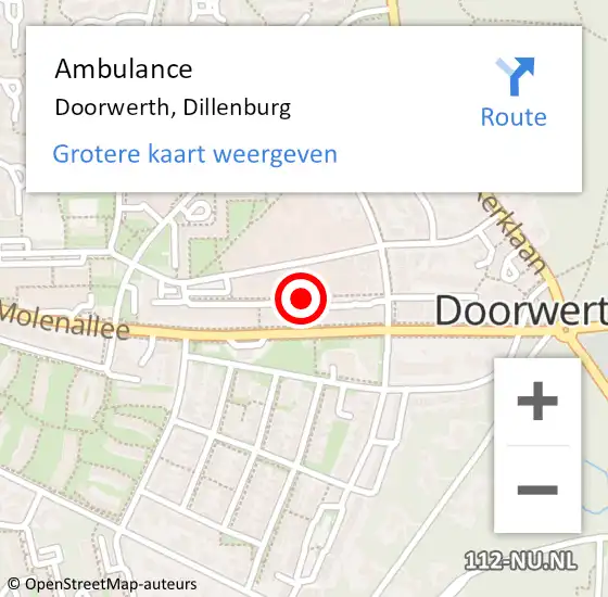 Locatie op kaart van de 112 melding: Ambulance Doorwerth, Dillenburg op 20 januari 2019 17:02