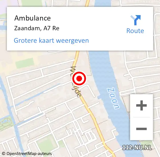 Locatie op kaart van de 112 melding: Ambulance Zaandam, A8 Li op 20 januari 2019 20:33