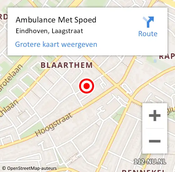 Locatie op kaart van de 112 melding: Ambulance Met Spoed Naar Eindhoven, Laagstraat op 20 januari 2019 21:13