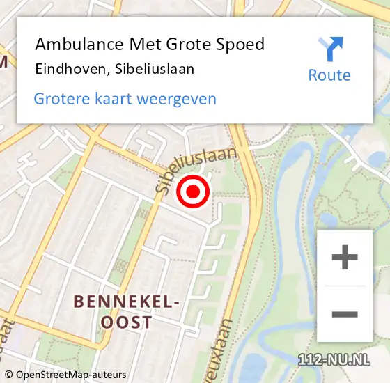 Locatie op kaart van de 112 melding: Ambulance Met Grote Spoed Naar Eindhoven, Sibeliuslaan op 20 januari 2019 22:20