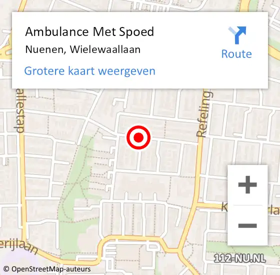 Locatie op kaart van de 112 melding: Ambulance Met Spoed Naar Nuenen, Wielewaallaan op 21 januari 2019 00:07