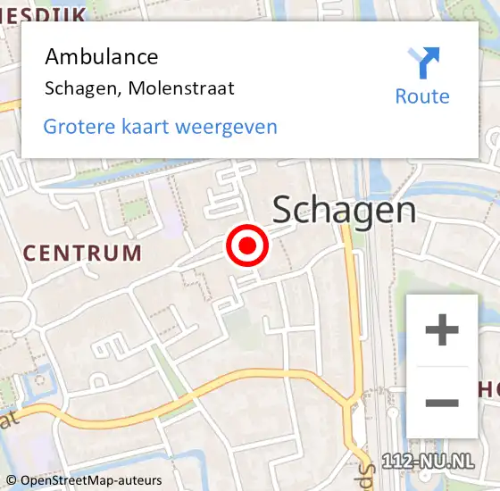 Locatie op kaart van de 112 melding: Ambulance Schagen, Molenstraat op 21 januari 2019 11:02