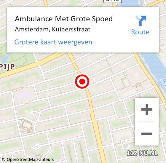 Locatie op kaart van de 112 melding: Ambulance Met Grote Spoed Naar Amsterdam, Kuipersstraat op 21 januari 2019 11:05