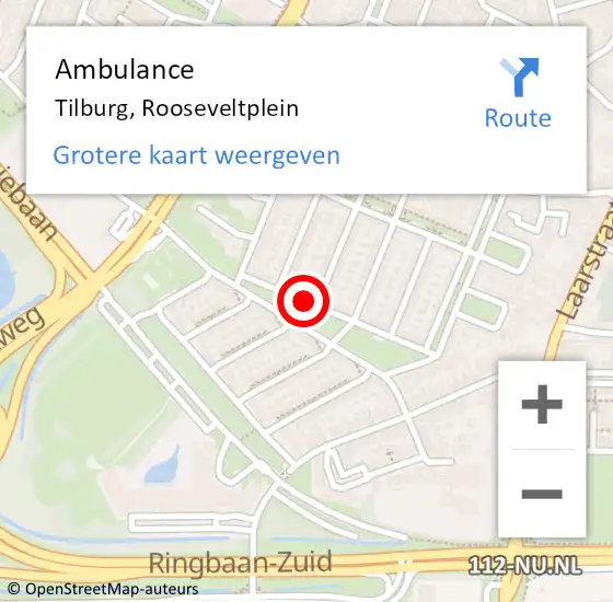 Locatie op kaart van de 112 melding: Ambulance Tilburg, Rooseveltplein op 21 januari 2019 11:21