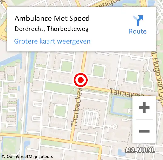 Locatie op kaart van de 112 melding: Ambulance Met Spoed Naar Dordrecht, Thorbeckeweg op 21 januari 2019 11:23