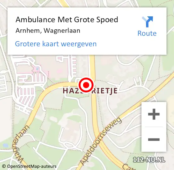 Locatie op kaart van de 112 melding: Ambulance Met Grote Spoed Naar Arnhem, Wagnerlaan op 21 januari 2019 12:36