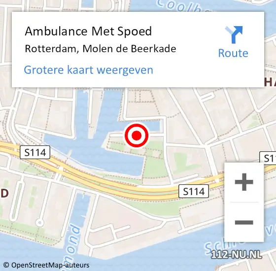 Locatie op kaart van de 112 melding: Ambulance Met Spoed Naar Rotterdam, Molen de Beerkade op 21 januari 2019 13:00