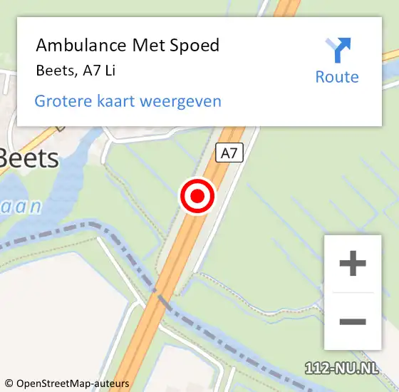 Locatie op kaart van de 112 melding: Ambulance Met Spoed Naar Beets, A7 Li op 21 januari 2019 14:11