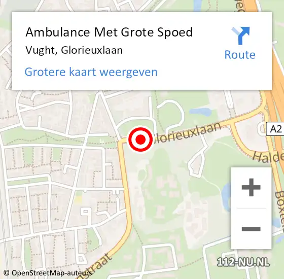 Locatie op kaart van de 112 melding: Ambulance Met Grote Spoed Naar Vught, Glorieuxlaan op 21 januari 2019 14:22