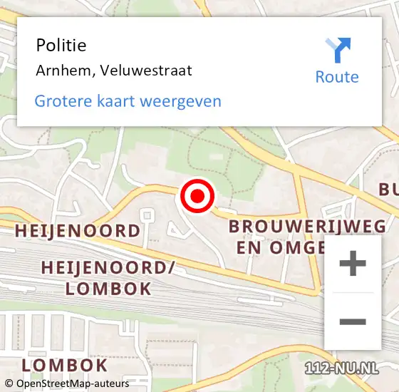 Locatie op kaart van de 112 melding: Politie Arnhem, Veluwestraat op 21 januari 2019 14:46