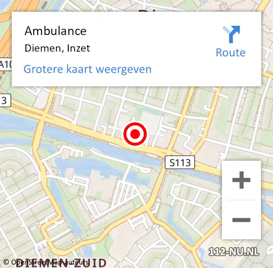 Locatie op kaart van de 112 melding: Ambulance Diemen, Inzet op 21 januari 2019 18:49