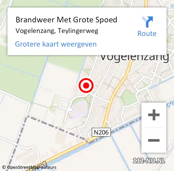 Locatie op kaart van de 112 melding: Brandweer Met Grote Spoed Naar Vogelenzang, Teylingerweg op 21 januari 2019 19:50