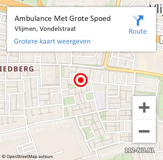 Locatie op kaart van de 112 melding: Ambulance Met Grote Spoed Naar Vlijmen, Vondelstraat op 21 januari 2019 22:16