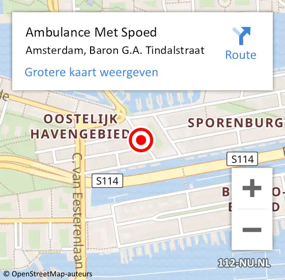 Locatie op kaart van de 112 melding: Ambulance Met Spoed Naar Amsterdam, Baron G.A. Tindalstraat op 22 januari 2019 03:54