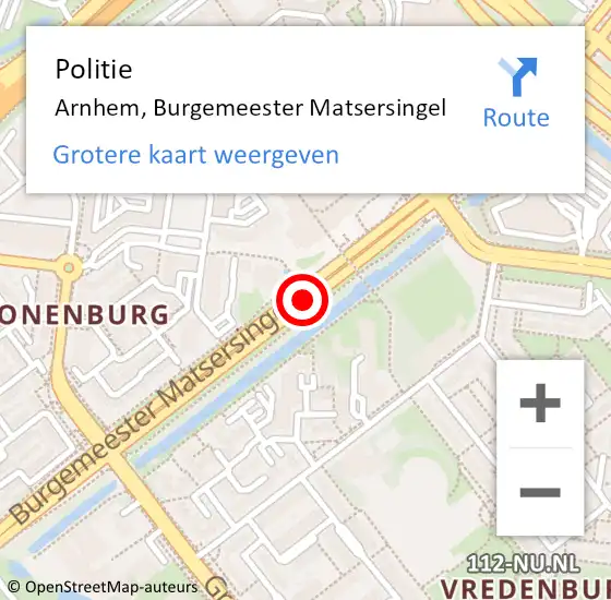 Locatie op kaart van de 112 melding: Politie Arnhem, Burgemeester Matsersingel op 22 januari 2019 16:37