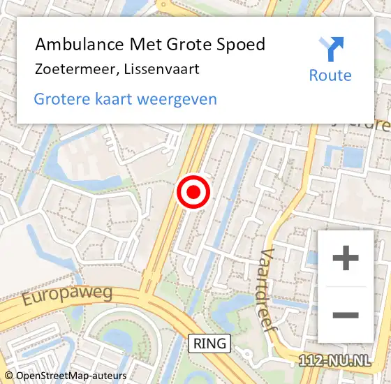 Locatie op kaart van de 112 melding: Ambulance Met Grote Spoed Naar Zoetermeer, Lissenvaart op 22 januari 2019 17:15