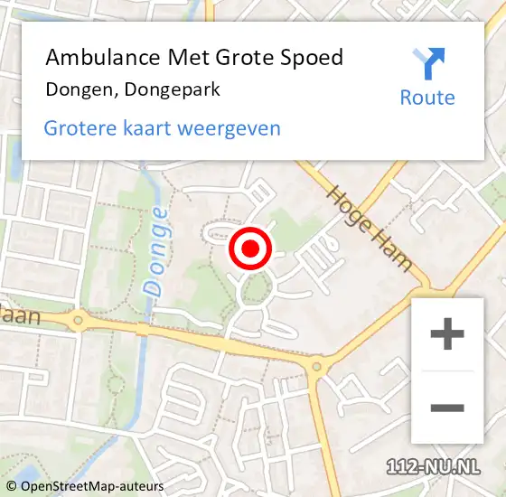 Locatie op kaart van de 112 melding: Ambulance Met Grote Spoed Naar Dongen, Donge Park op 22 januari 2019 17:44