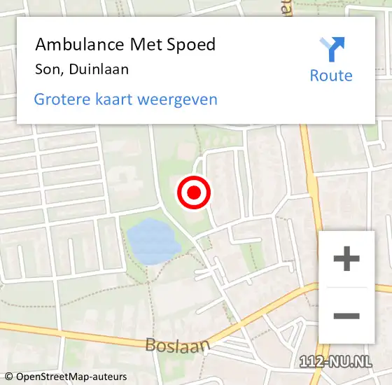 Locatie op kaart van de 112 melding: Ambulance Met Spoed Naar Son, Duinlaan op 22 januari 2019 18:37