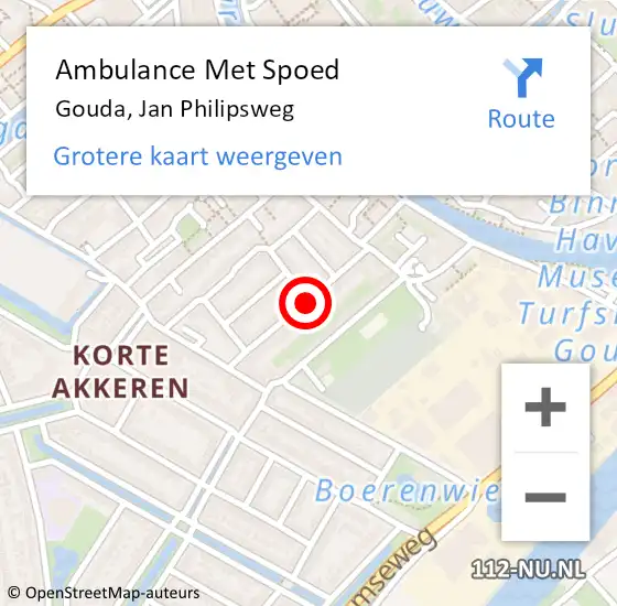 Locatie op kaart van de 112 melding: Ambulance Met Spoed Naar Gouda, Jan Philipsweg op 22 januari 2019 18:40