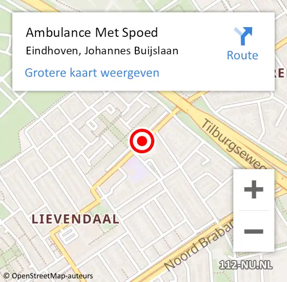 Locatie op kaart van de 112 melding: Ambulance Met Spoed Naar Eindhoven, Johannes Buijslaan op 22 januari 2019 18:43