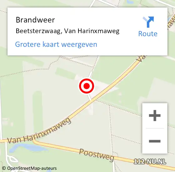 Locatie op kaart van de 112 melding: Brandweer Beetsterzwaag, Van Harinxmaweg op 22 januari 2019 19:29