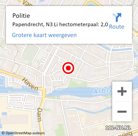 Locatie op kaart van de 112 melding: Politie Papendrecht, N3 Li hectometerpaal: 2,0 op 23 januari 2019 07:15