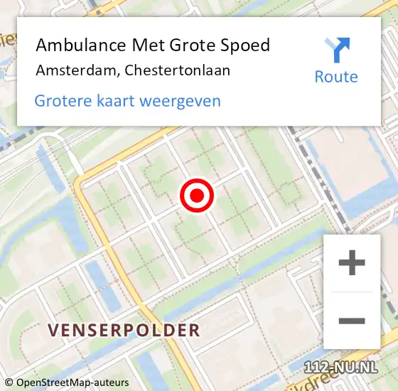 Locatie op kaart van de 112 melding: Ambulance Met Grote Spoed Naar Amsterdam, Chestertonlaan op 23 januari 2019 14:01