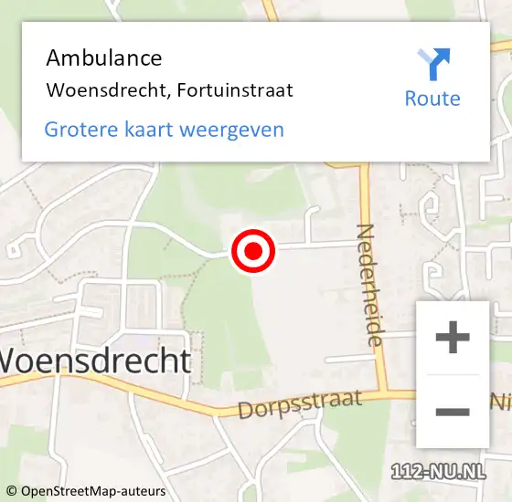 Locatie op kaart van de 112 melding: Ambulance Woensdrecht, Fortuinstraat op 23 januari 2019 14:21