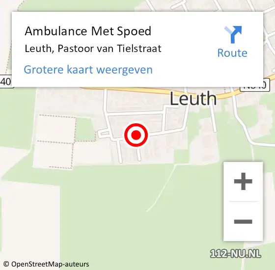 Locatie op kaart van de 112 melding: Ambulance Met Spoed Naar Leuth, Pastoor van Tielstraat op 23 januari 2019 20:35