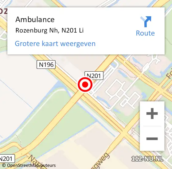 Locatie op kaart van de 112 melding: Ambulance Rozenburg Nh, N201 Re op 24 januari 2019 08:58
