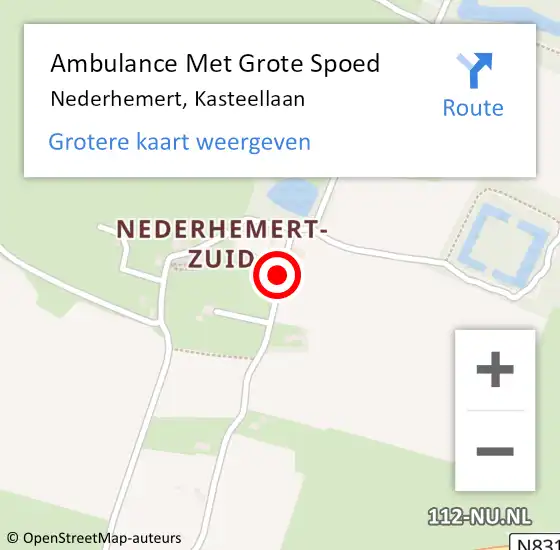 Locatie op kaart van de 112 melding: Ambulance Met Grote Spoed Naar Nederhemert, Kasteellaan op 25 januari 2019 04:59