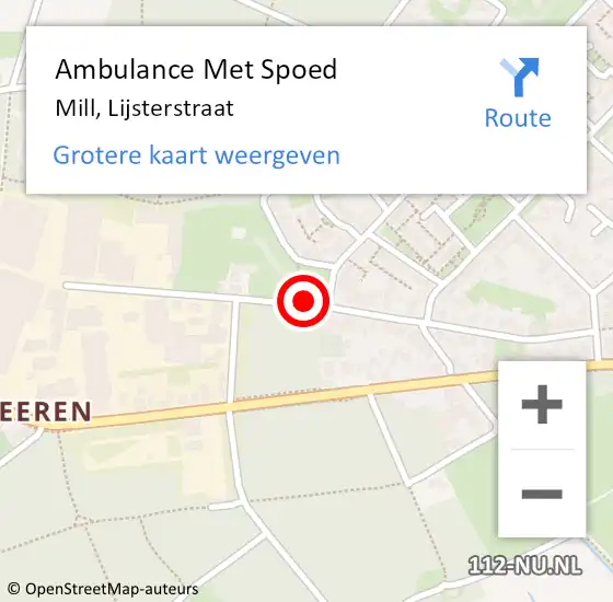 Locatie op kaart van de 112 melding: Ambulance Met Spoed Naar Mill, Lijsterstraat op 25 januari 2019 10:22