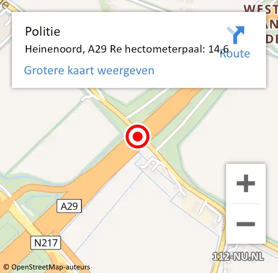 Locatie op kaart van de 112 melding: Politie Heinenoord, A29 Re hectometerpaal: 15,9 op 25 januari 2019 11:59