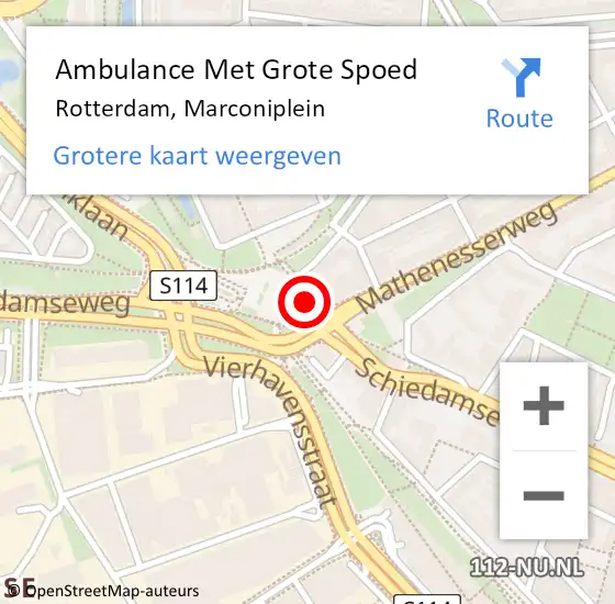 Locatie op kaart van de 112 melding: Ambulance Met Grote Spoed Naar Rotterdam, Marconiplein op 25 januari 2019 18:04